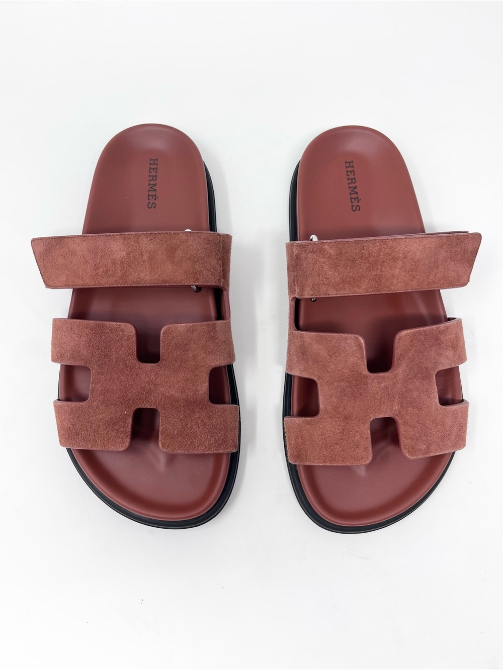 Hermès Chypre Techno Sandals Brown Red Suede size 37 EU 7 US Flat Slip On